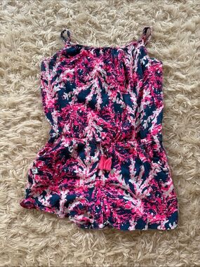 EUC Lilly Pulitzer Pink & Navy Coral Print Sleeveless Romper